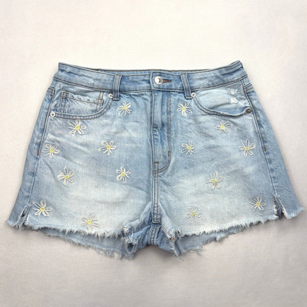 American Eagle Womens 6 Light Wash Floral Daisy Embroidered Denim Cutoff Shorts